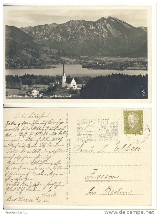 AK Bad Wiessee Kirche Gegen Egern Echt Gel. 23. 8. 1932 S/w (324-AK104) - Bad Wiessee