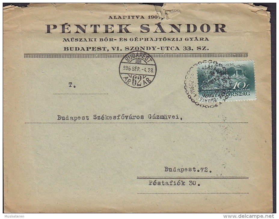 Ungarn Hungary PÉNTEK SÁNDOR, BUDAPEST 1936 Cover Brief Locally Sent Festung Buda Stamp (2 Scans) - Storia Postale