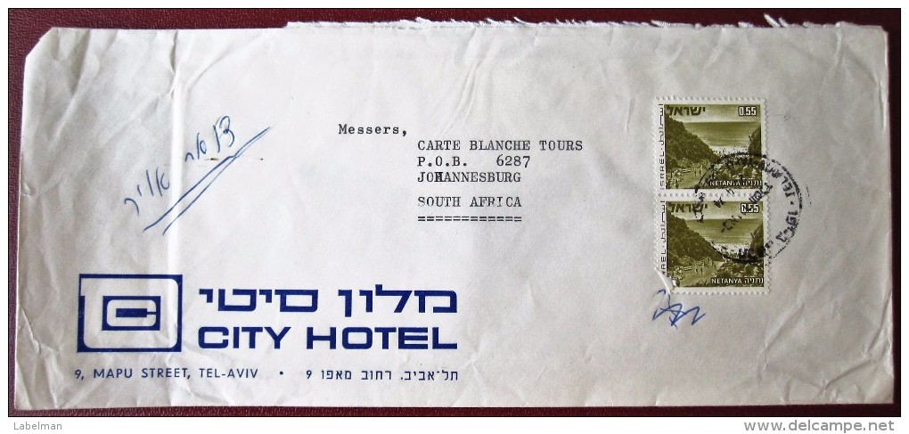 HOTEL CITY ATLAS TEL AVIV TOURISM TRAVEL AGENCY TOUR ORIGINAL CACHET AIR MAIL POST STAMP  LETTER ENVELOPE ISRAEL - Hotel Labels