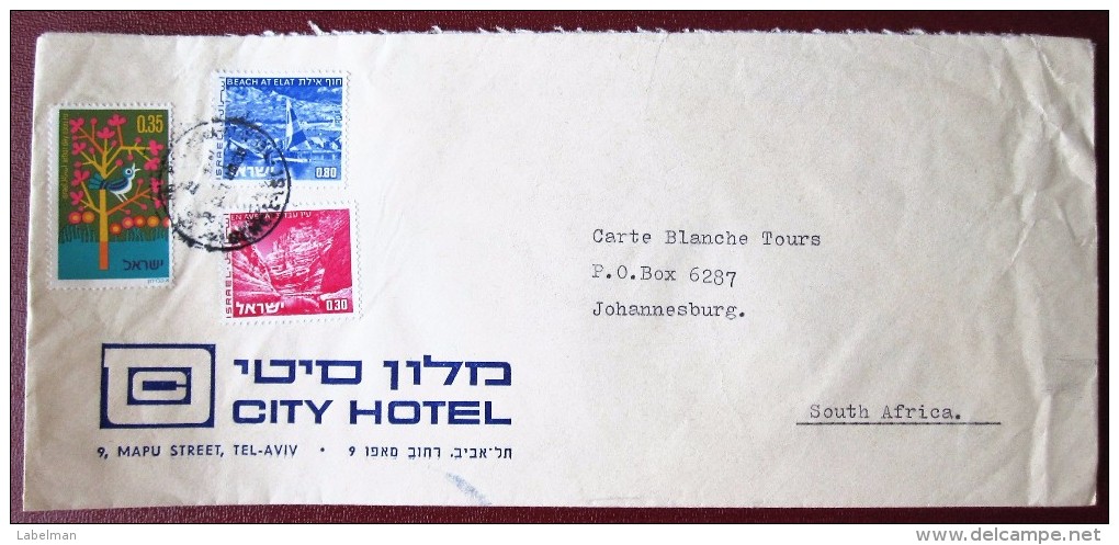 HOTEL CITY ATLAS TEL AVIV TOURISM TRAVEL AGENCY TOUR ORIGINAL CACHET AIR MAIL POST STAMP  LETTER ENVELOPE ISRAEL - Hotel Labels