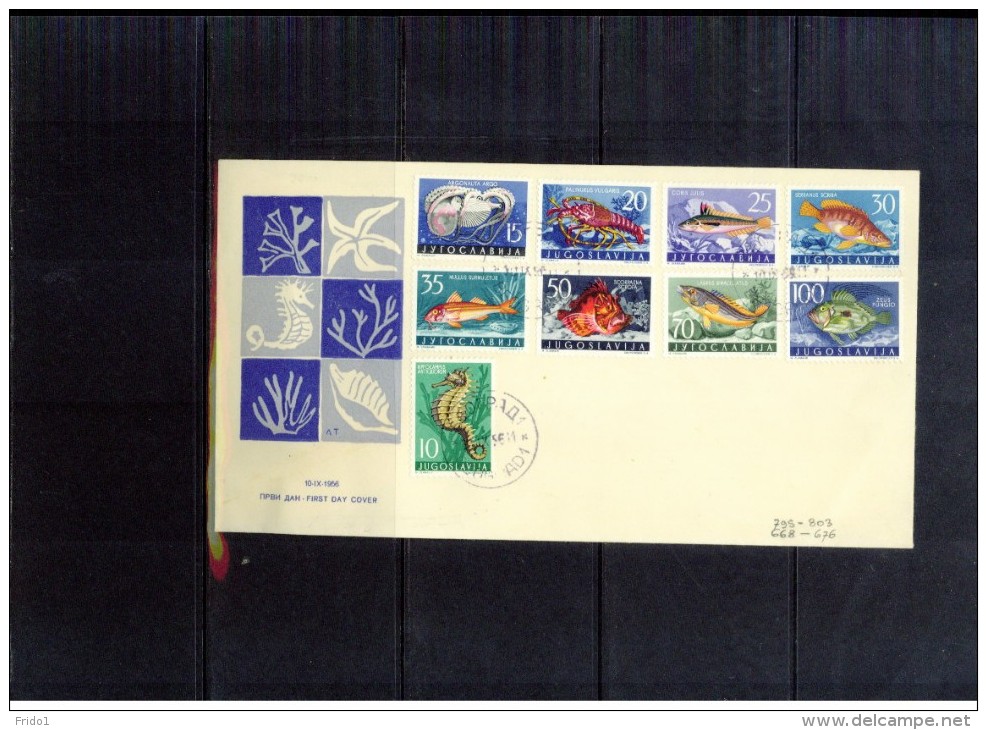 Yugoslawien / Yugoslavia / Yougoslavie 1956 Michel 795-803 Sea Animals FDC - Covers & Documents