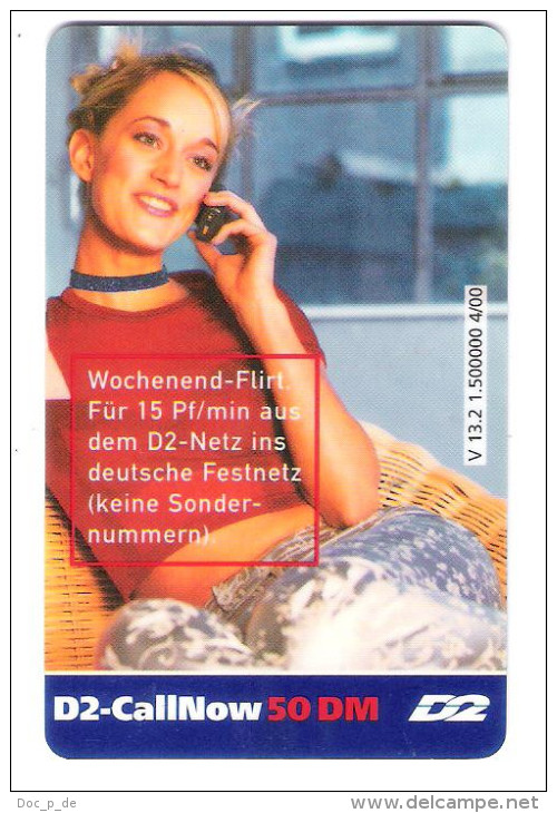 Germany - D2 Vodafone - Call Now Card - Girl On Phone - V13.2 - Date 06/02 - GSM, Voorafbetaald & Herlaadbare Kaarten