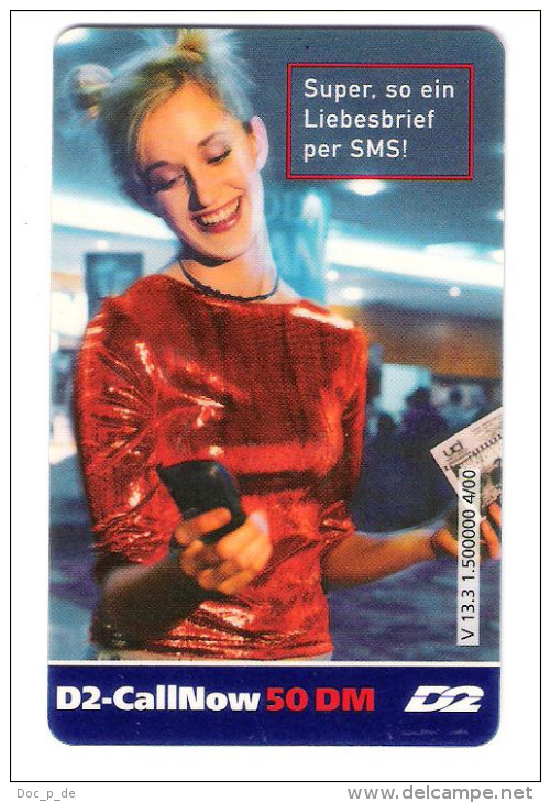 Germany - D2 Vodafone - Call Now Card - Girl On Phone - V13.3 - Date 06/02 - GSM, Voorafbetaald & Herlaadbare Kaarten