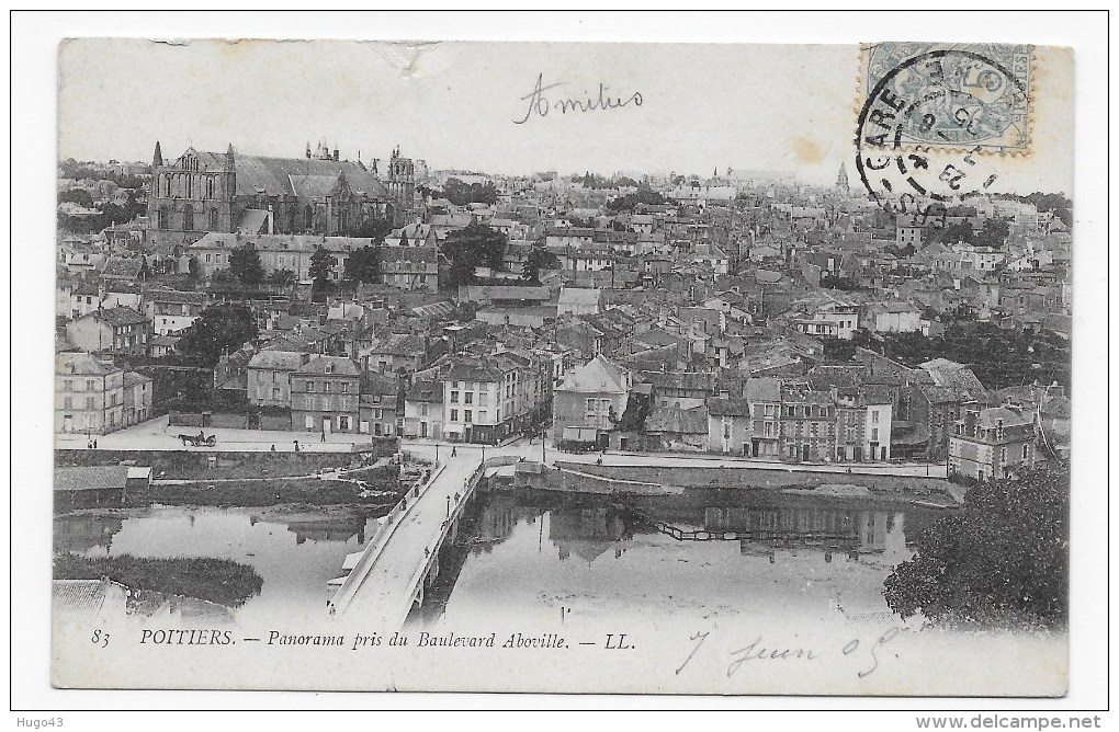 (RECTO / VERSO) POITIERS EN 1905 - N° 83 - PANORAMA PRIS DU BOULEVARD ABOVILLE - DECHIRURE EN HAUT - BEAU CACHET - Poitiers