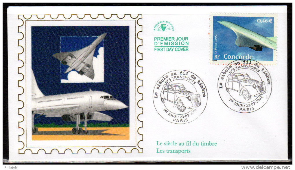 FRANCE 2002 : Enveloppe 1er Jour En Soie " LE CONCORDE " N° YT 3471. Parfait état. FDC - Concorde