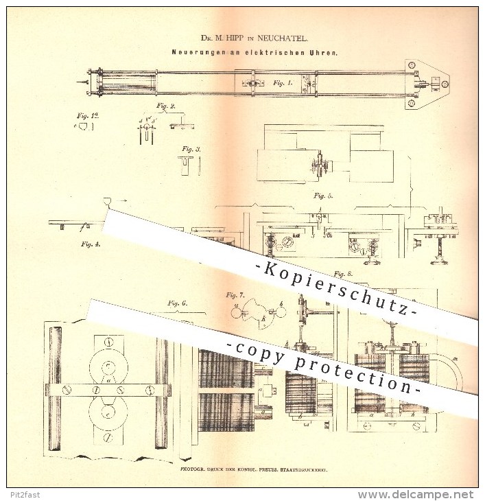 Original Patent - Dr. M. Hipp In Neuchatel , 1878 , Elektrische Uhr , Uhren , Uhrwerk , Uhrmacher , Zeit !! - Documents Historiques