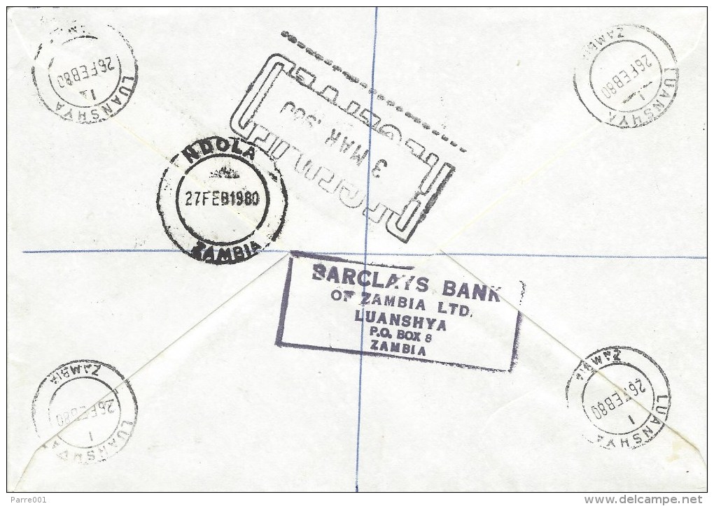 Zambia 1980 Luanshya Children Anti-apartheid Year 18n Year Of The Child 32n Barclays Bank Registered Cover - Zambia (1965-...)