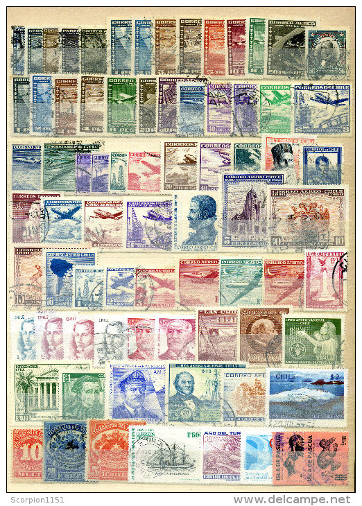 CHILE - Collection Of 186 Different Stamps Used (3 Scans) - Collections (without Album)