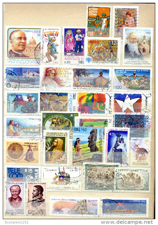 CHILE - Collection Of 186 Different Stamps Used (3 Scans) - Collections (without Album)
