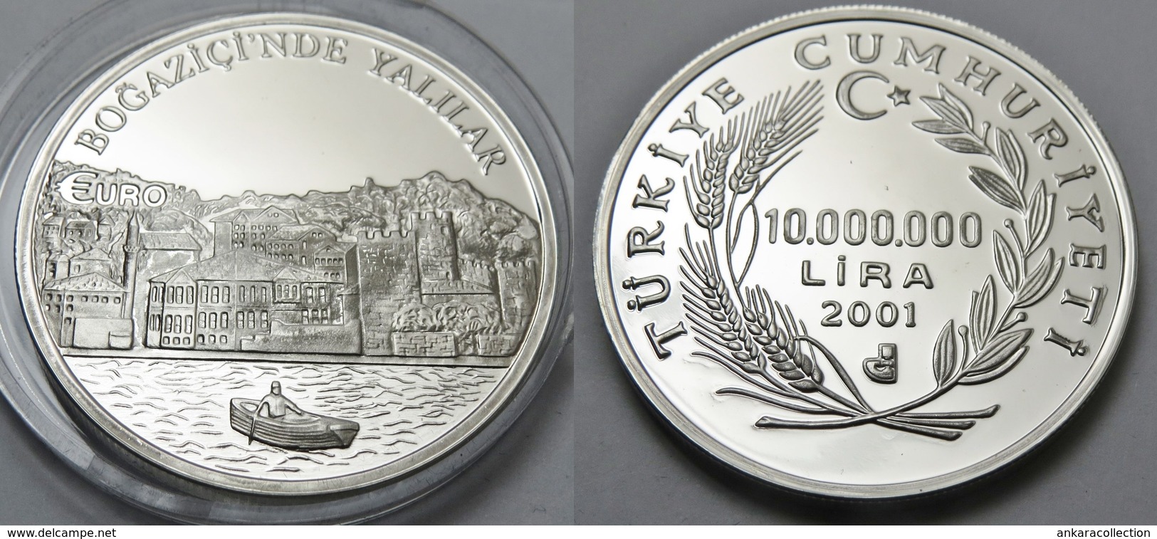 AC - BOSPHORUS MANSIONS, COMMEMORATIVE SILVER COIN TURKEY 2001 PROOF UNCIRCULATED - Turchia