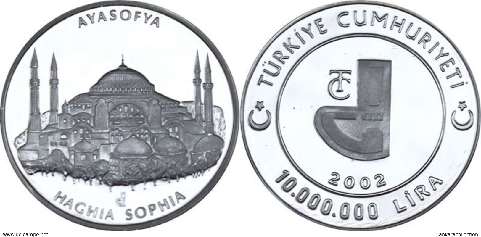 AC - HAGIA SOPHIA - AYA SOFYA MOSQUE COMMEMORATIVE SILVER COIN TURKEY 2002 PROOF UNCIRCULATED - Turkey