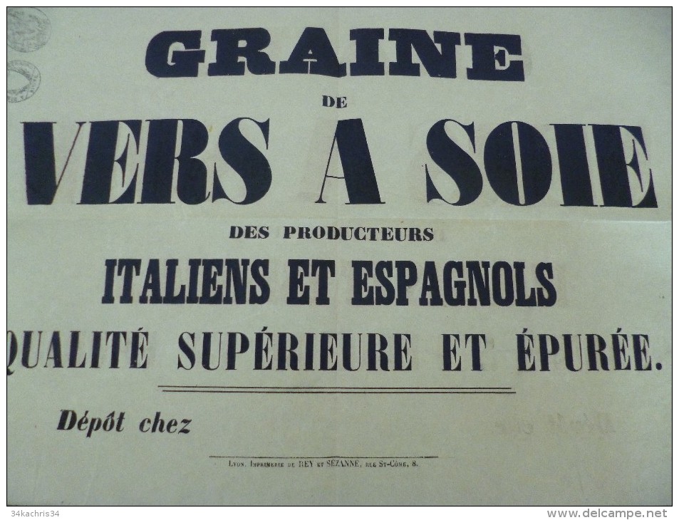 Affiche Placard Publicitaire Commerce De La Soie . Graine De Vers à Soie Des Producteurs Italiens Et Espagnols. 19ème - Posters