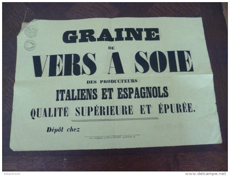 Affiche Placard Publicitaire Commerce De La Soie . Graine De Vers à Soie Des Producteurs Italiens Et Espagnols. 19ème - Posters