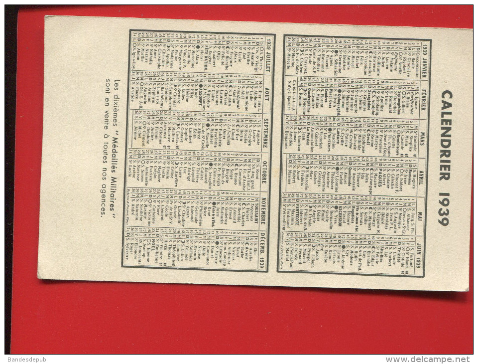 CALENDRIER BILLET DE LOTERIE NATIONALE 1939 SPECIMEN MEDAILLES MILITAIRES ROLLET BERTILLON - Petit Format : 1921-40