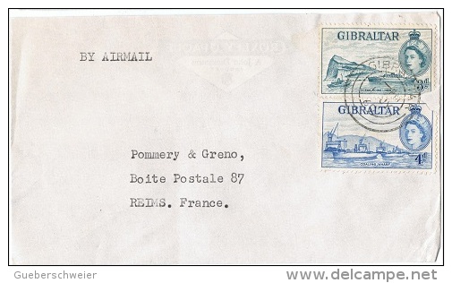 L-GB 59 - GIBRALTAR N° 135-136 Sur Lettre Par Avion Pour Reims - Gibilterra