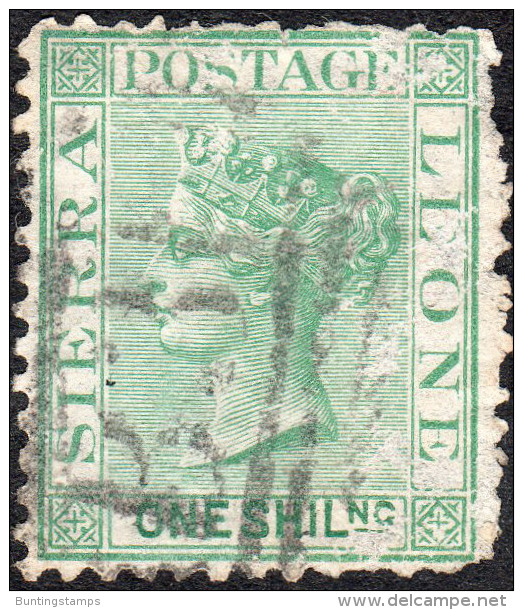 Sierra Leone 1872 SG10 1/= Green Crown CC Faint B31 Cancel  Ragged Perfs - Sierra Leone (...-1960)