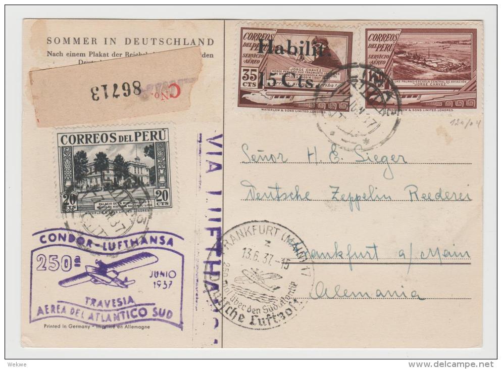 Per050/  PERU - Luftpost Einschreibekarte Mit Lufthansa Und Flugjubiläumsstempel (2) 1937 - Peru