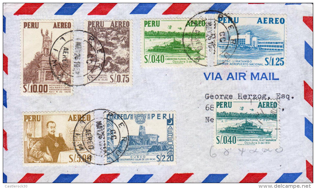 G)1953 PERU, MULTIPLE, MANCO COPAC MONUMENT-PERUVIAN CORMORANTS-RIVER GUNBOAT MARAÑON-NATIONAL AIRPORT LIMA-GARCILLASO D - Peru