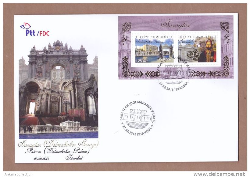 AC - TURKISH FDC - DOLMABAHCE PALACE SOUVENIR SHEET ISTANBUL 27 FEBRUARY 2015 - Blocks & Kleinbögen