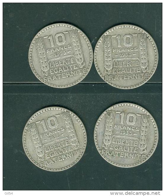 Lot De 4 Pieces 10 Francs  Type Turin Année 1933 Silver Argent - Pia121 - 10 Francs