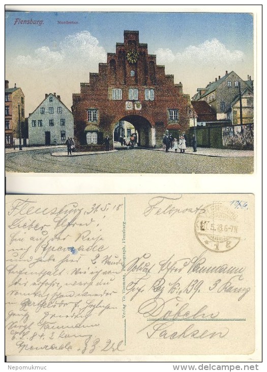 AK Flensburg, Nordtor Echt Gel. 31. 5. 1918 Coloriert (324-AK198) - Flensburg