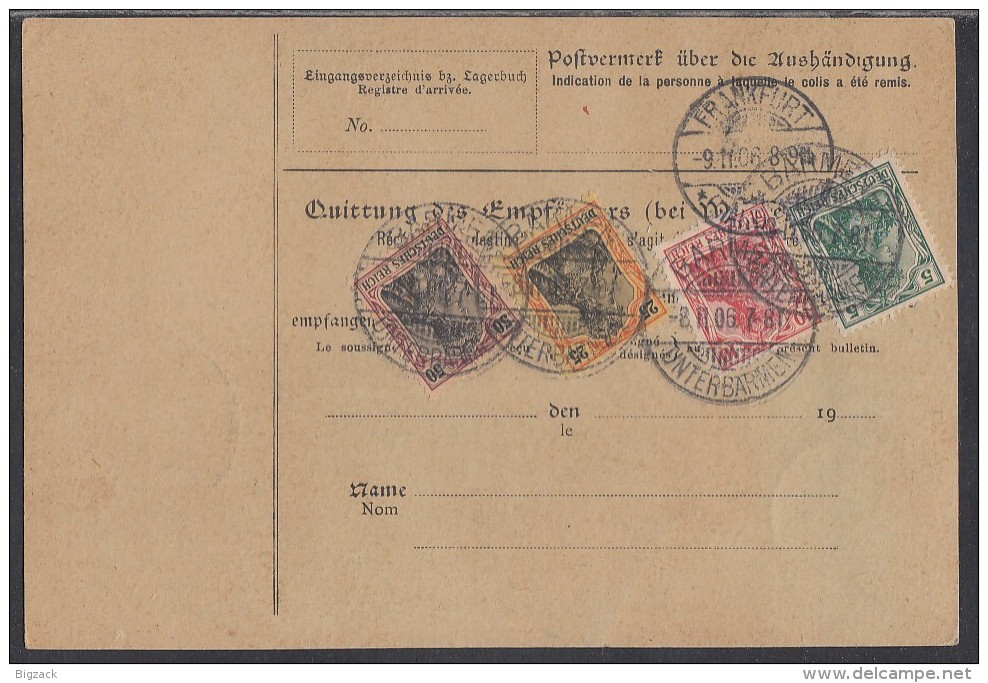 DR Paketkarte Für 2 Pakete Mif Minr.85I,86I,88I,4x 91I Barmen-Unterbarmen 8.11.06 - Briefe U. Dokumente