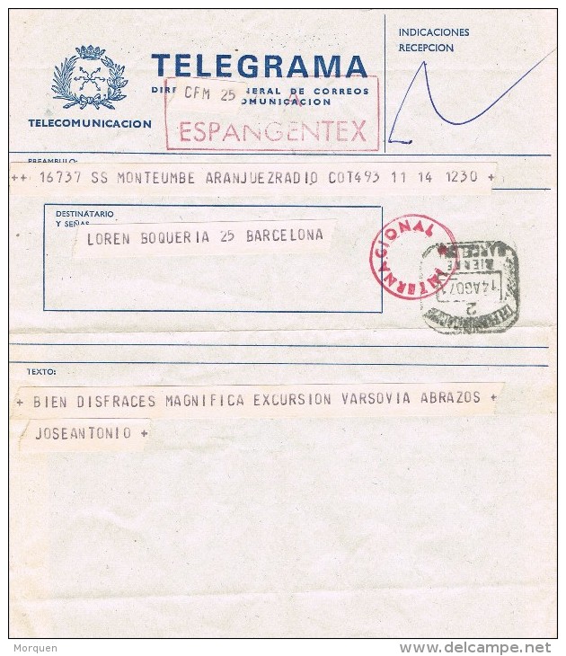 14519. Telegrama  Internacional  Desde Barco SS MONTE UMBE 1971 A Barcelona. Fechador Cierre - Telegramas