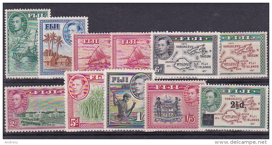 1938 Fiji - 2 Scans Definitives King George 11v., Boats, Maps, Views, Jobs Scott Value 23 $ MLH As Scan - Fiji (...-1970)