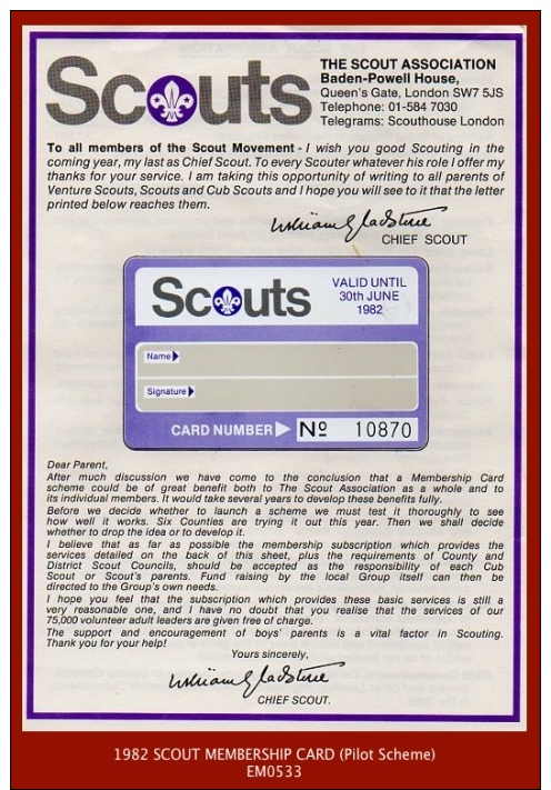 EM0533 EM0533a  Membership Card (1982) “Scouts...” - Scouting