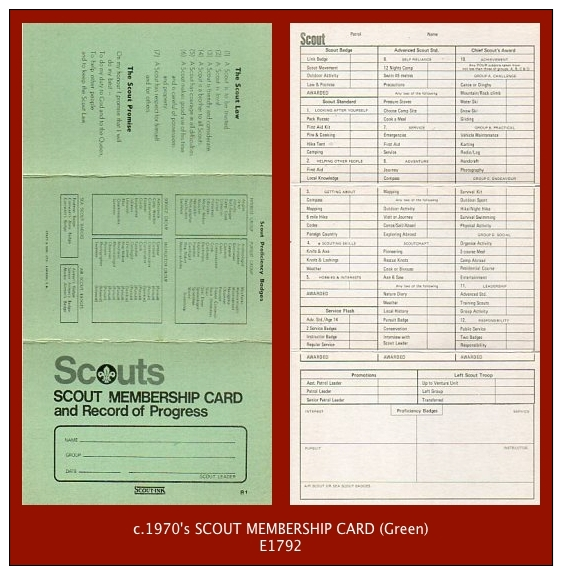E1792  Membership Card (c.1970’s) “SCOUT MEMBERSHIP CARD And Record Of Progress” - Scouting