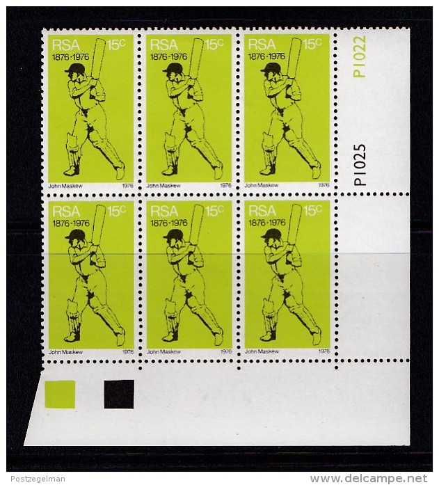 SOUTH AFRICA, 1976, MNH Control Block Of  6, Cricket Association, M 490 - Unused Stamps