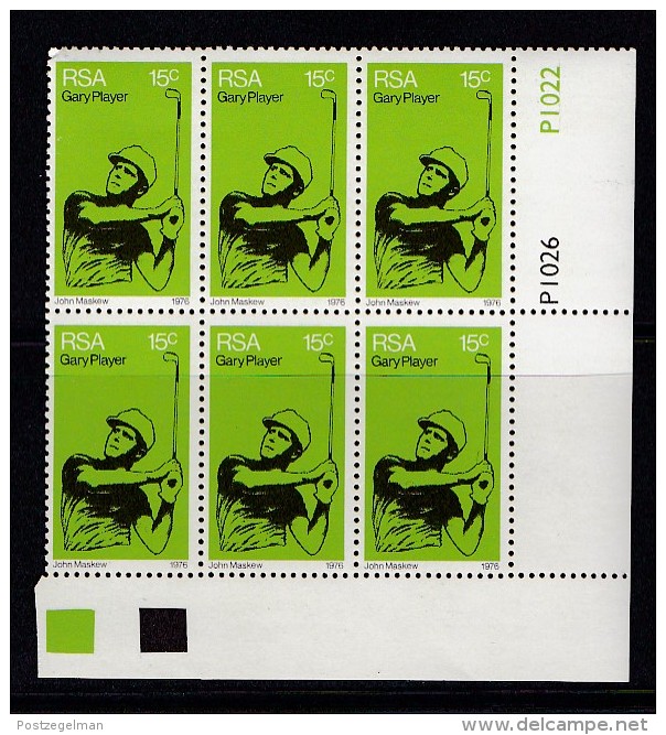 SOUTH AFRICA, 1976, MNH Control Block Of  6, Golf, M 508 - Unused Stamps