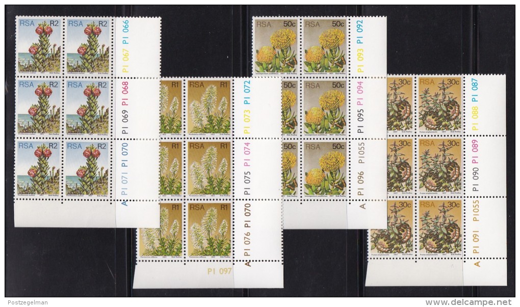 SOUTH AFRICA, 1977, MNH Control Block Of  6, Definitives Protea's (incl, Coils) M 512-532 - Nuevos