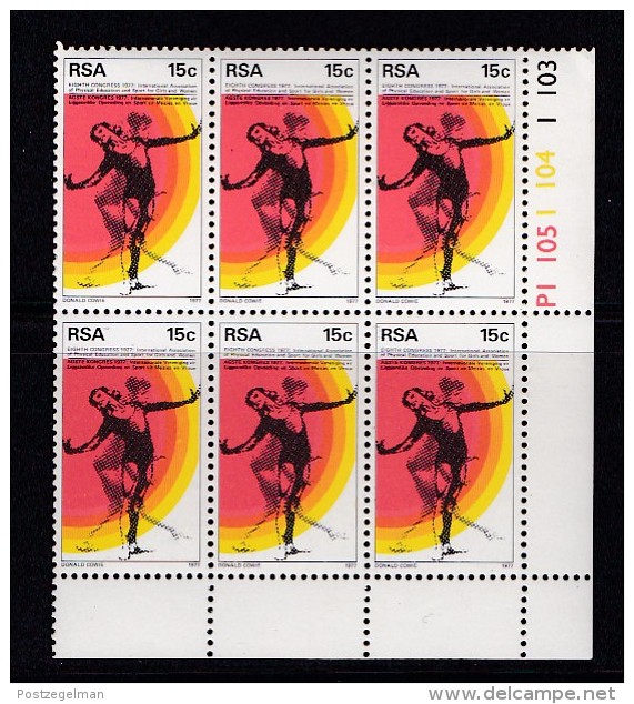 SOUTH AFRICA, 1977, MNH Control Block Of  6, Gymnastics, M 533 - Unused Stamps