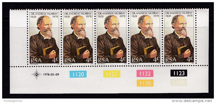 SOUTH AFRICA, 1978, MNH Control Block Of  5, A. Murray,  M 538 - Unused Stamps