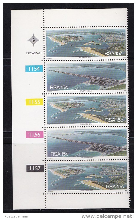 SOUTH AFRICA, 1978, MNH Control Block Of  5, Export Harbours  M 540-541 - Neufs