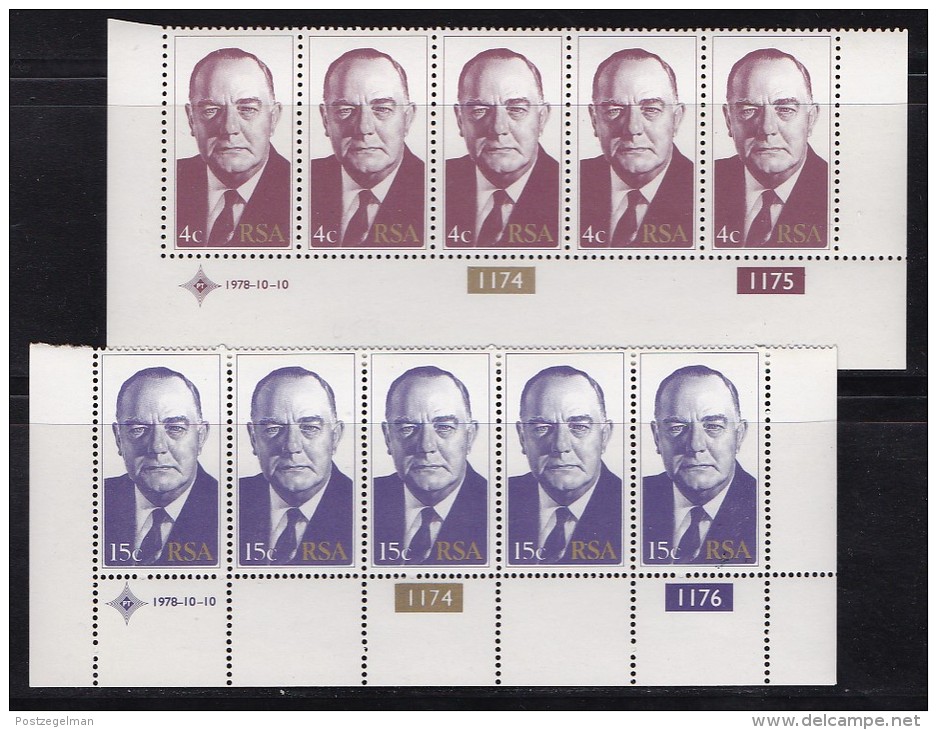 SOUTH AFRICA, 1978, MNH Control Block Of  5, B.J. Vorster,  M 546-547 - Neufs