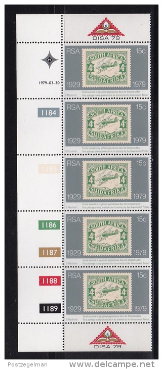 SOUTH AFRICA, 1979, MNH Control Block Of  5, Stamps On Stamps,  M 553 - Neufs