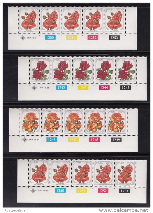 SOUTH AFRICA, 1979, MNH Control Block Of  5, Roses Congress,  M 562-565 - Ongebruikt