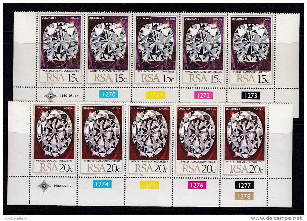 SOUTH AFRICA, 1980, MNH Control Strip Of  5, Diamond Congress.,  M 571-572 - Unused Stamps