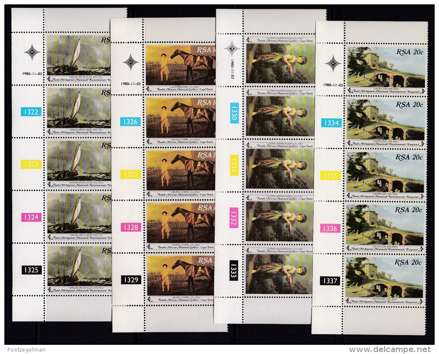 SOUTH AFRICA, 1980, MNH Control Strip Of  5, Art Gallery Paintings.,  M 575-578 - Neufs