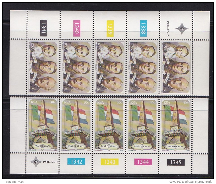 SOUTH AFRICA, 1980, MNH Control Strip Of  5, Paardekraal Battle,  M 579-580 - Unused Stamps