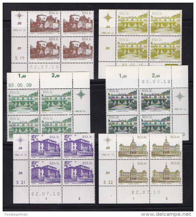 SOUTH AFRICA, 1982, MNH Control Strip Of 4, Definitive's Buildings,  M 601-621 - Ungebraucht