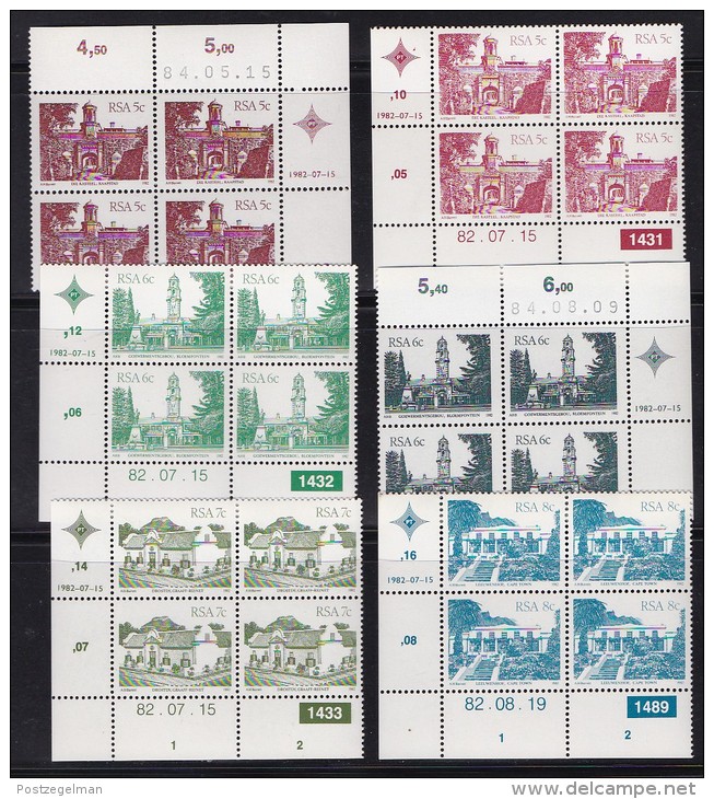 SOUTH AFRICA, 1982, MNH Control Strip Of 4, Definitive's Buildings,  M 601-621 - Ungebraucht