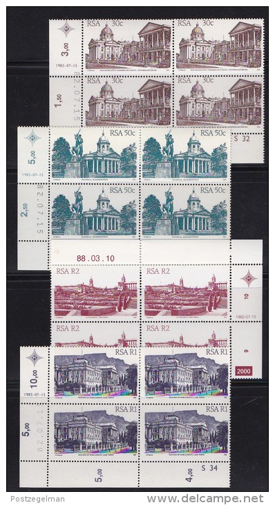 SOUTH AFRICA, 1982, MNH Control Strip Of 4, Definitive's Buildings,  M 601-621 - Ungebraucht