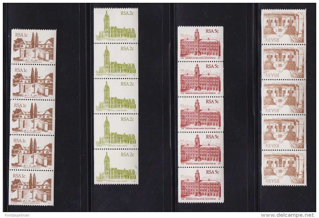 SOUTH AFRICA, 1982, MNH Control Strip Of 4, Definitive's Buildings,  M 601-621 - Ungebraucht