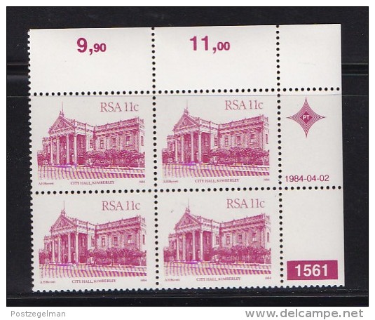 SOUTH AFRICA, 1984, MNH Control Block Of 4, Buildings 11 Cent,  M 646 - Unused Stamps
