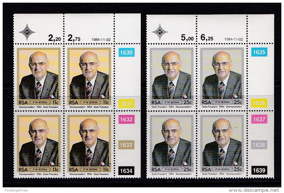 SOUTH AFRICA, 1984, MNH Control Block Of 4, P.W. Botha,  M 659-660 - Unused Stamps