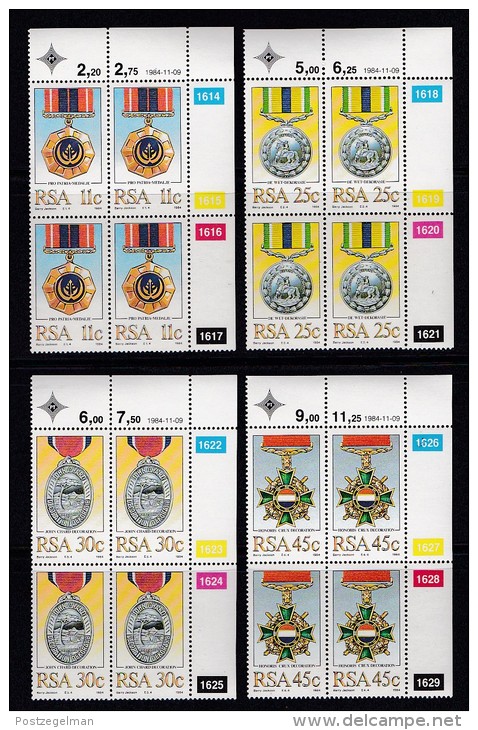 SOUTH AFRICA, 1984, MNH Control Block Of 4, Military Medals,  M 661-664 - Unused Stamps