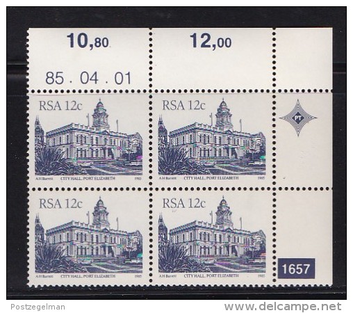 SOUTH AFRICA, 1985, MNH Control Block Of 4, Buildings 12 Cent,  M 669 - Unused Stamps